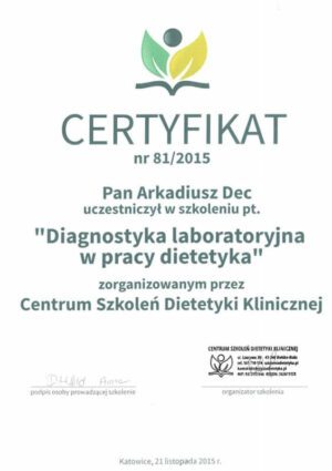 Certyfikat – diagnostyka laboratoryjna