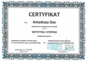 certyfikat dietetyka I stopnia