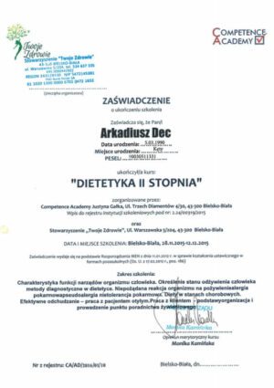 Dyplom – dietetyka II stopnia