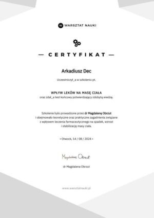 Certyfikat – wpływ leków