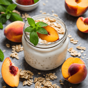 Jogurt z brzoskwinią, płatkami owsianymi i pestkami dyni