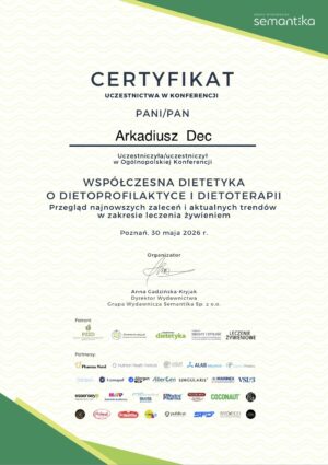 Certyfikat – Współczesna Dietetyka